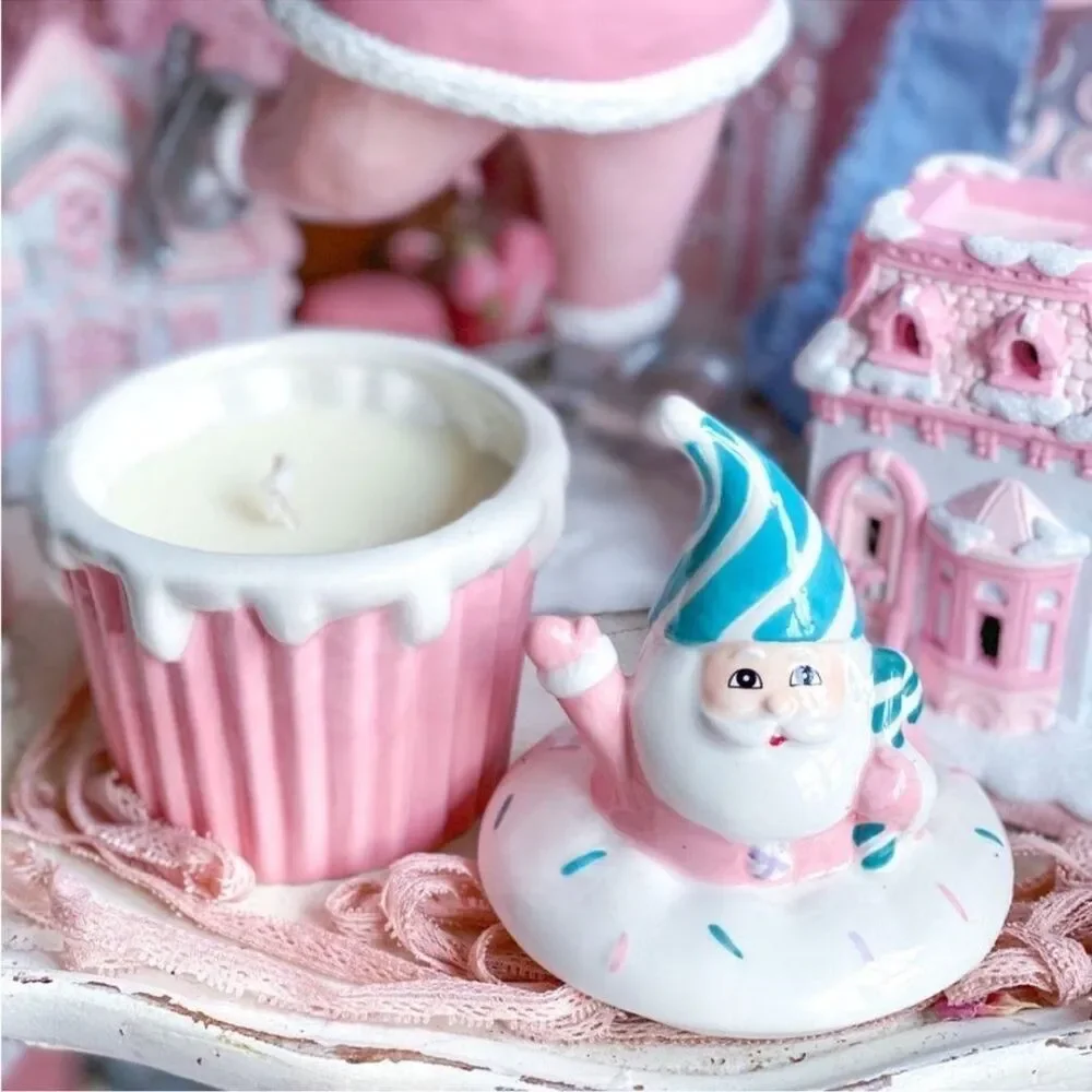 New Pastel Pink and Teal Santa Cupcake Candle